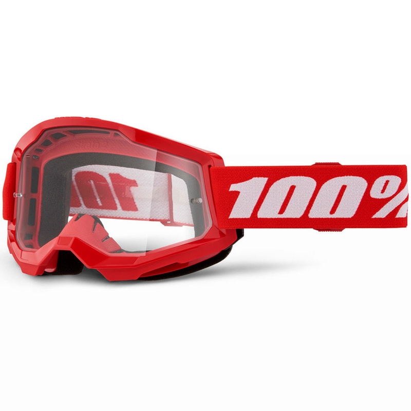 100% Strata 2 gyerek motokrossz szemüveg piros, átlátszó plexivel