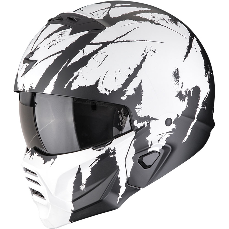 Scorpion EXO-COMBAT II Marauder nyitott motoros bukósisak állrésszel matt fekete-fehér
