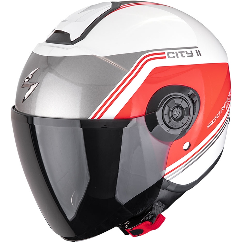 Scorpion EXO-CITY II Vita nyitott motoros sisak fehér-piros