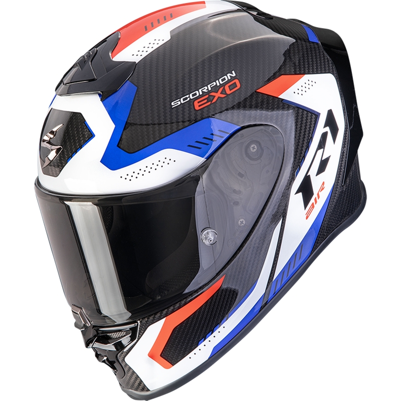 Scorpion EXO-R1 EVO II Carbon Air Propel zárt motoros bukósisak fekete-fehér-piros