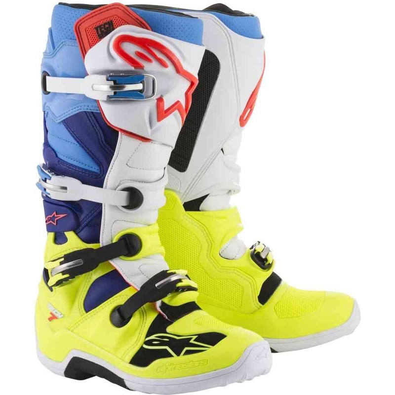 Alpinestars Tech 7 motorkerékpár csizma sárga-fehér-kék-piros-fekete