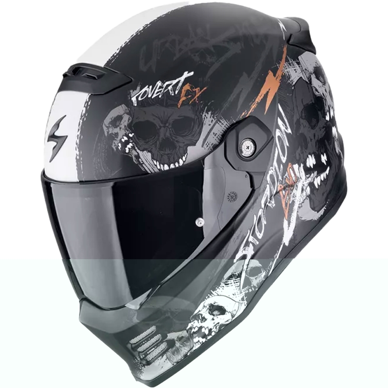 Scorpion COVERT FX SKULLZ zárt motoros bukósisak matt fekete-szürke-arany