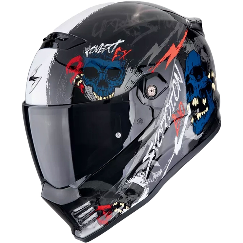 Scorpion COVERT FX SKULLZ zárt motoros bukósisak fekete-szürke-piros