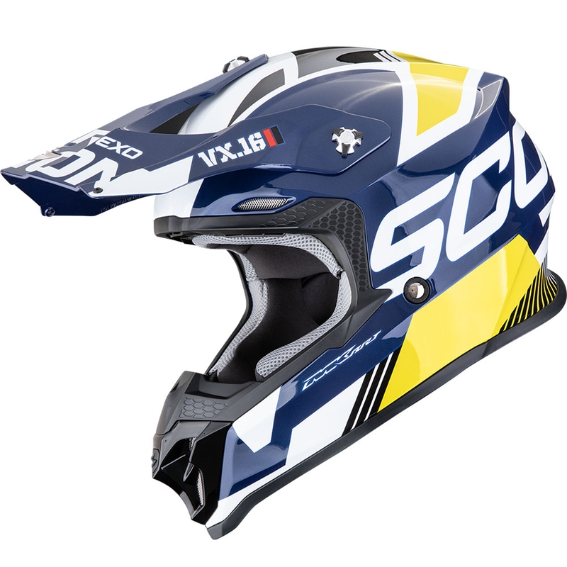 Scorpion VX-16 EVO Air Analog motokrossz bukósisak fehér-kék-sárga