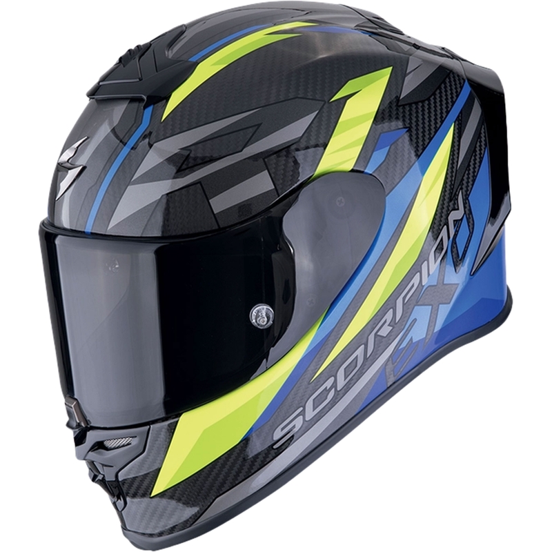 Scorpion EXO-R1 EVO CARBON AIR RUNNER zárt motoros bukósisak fekete-kék-fluo sárga