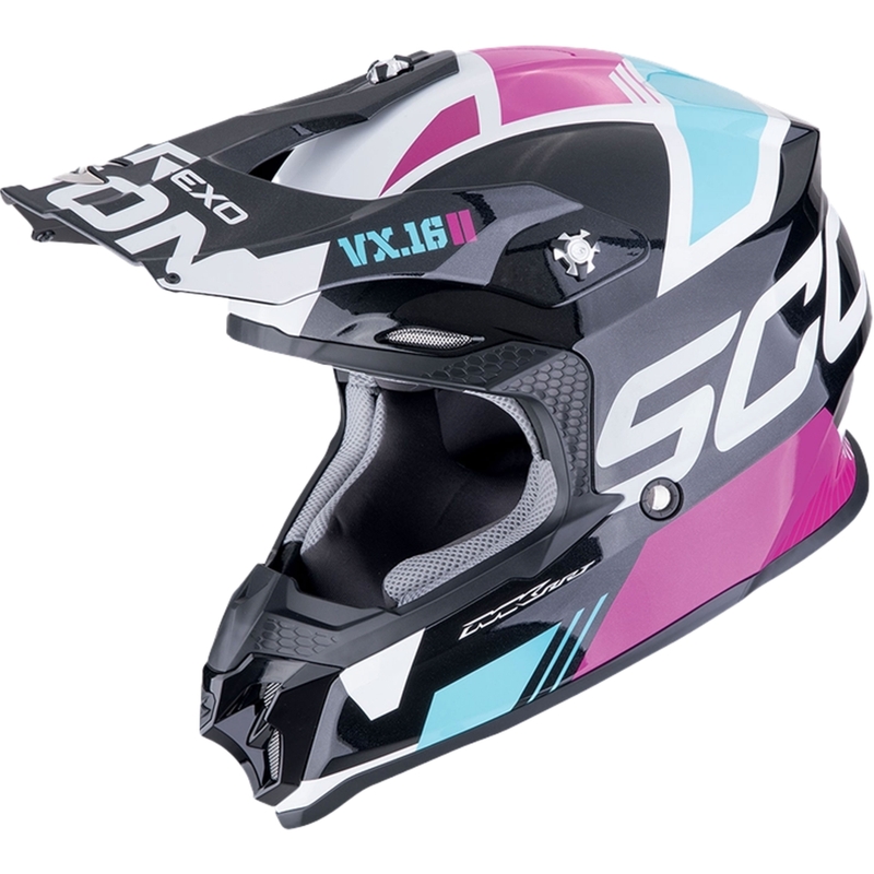 Scorpion VX-16 EVO AIR ANALOG motokrossz bukósisak metál fekete-kék-rózsaszín