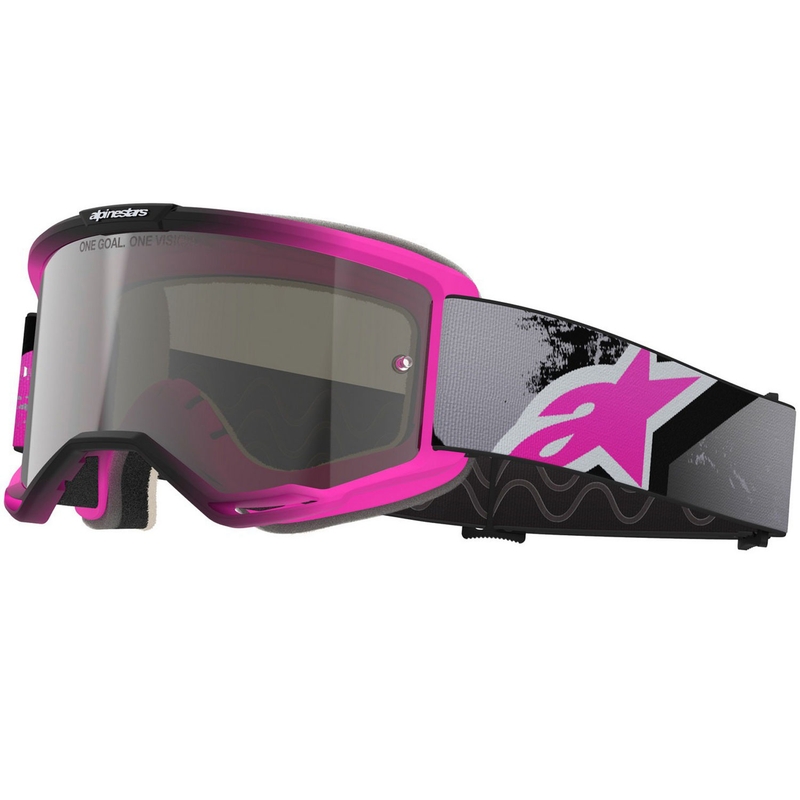 Alpinestars Vision 5 Lahnd motokrossz szemüveg fluo rózsaszín-szürke-fekete-fehér, ezüst tükrös lencsével