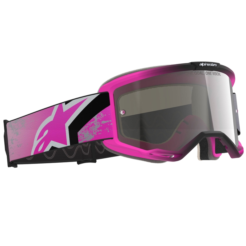 Alpinestars Vision 5 Lahnd motokrossz szemüveg fluo rózsaszín-szürke-fekete-fehér, ezüst tükrös lencsével