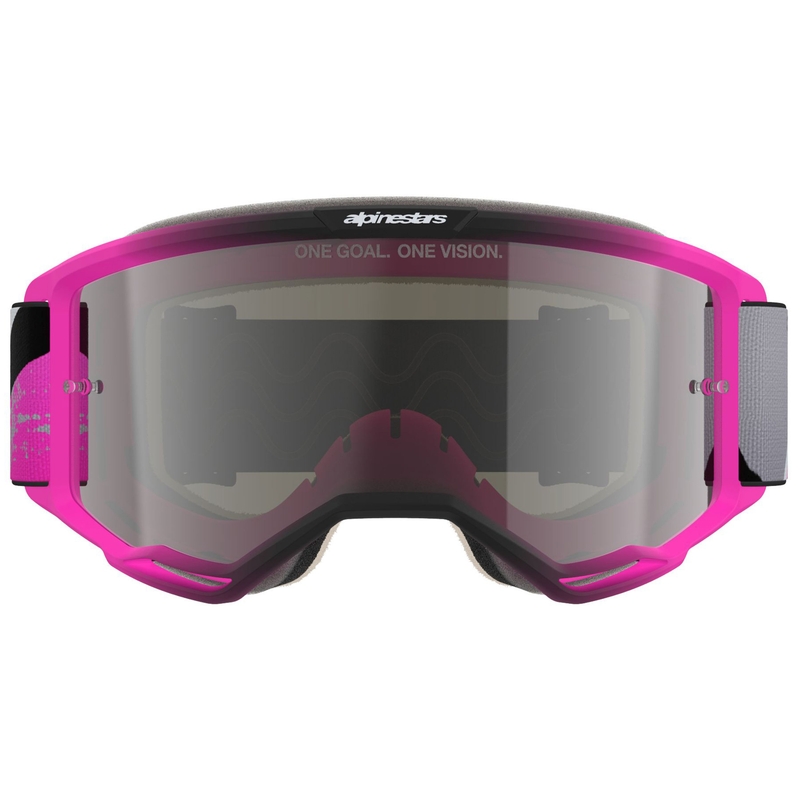 Alpinestars Vision 5 Lahnd motokrossz szemüveg fluo rózsaszín-szürke-fekete-fehér, ezüst tükrös lencsével
