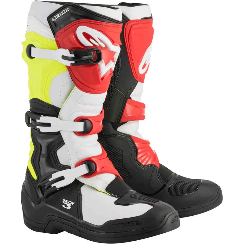 Alpinestars Tech 3 motorkerékpár csizma fehér-fekete-piros-fluo sárga