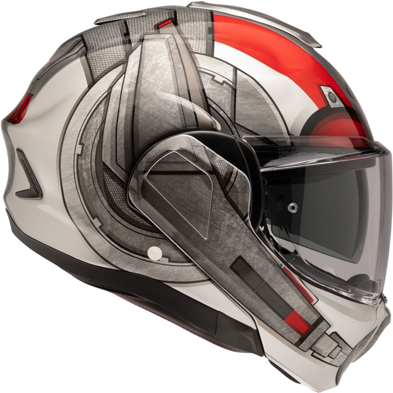 HJC F100 Ant-Man Marvel MC1 hátrahajtható állú motoros bukósisak szürke-piros