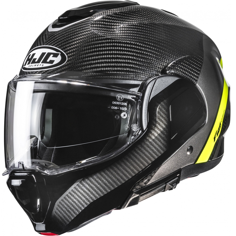 HJC F100 Carbon Stan MC3H hátrahajtható állú sisak fekete-fluo sárga