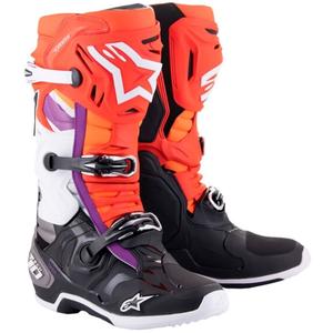 Alpinestars Tech 10 motoros csizma narancssárga-sárga-lila-fehér-fekete