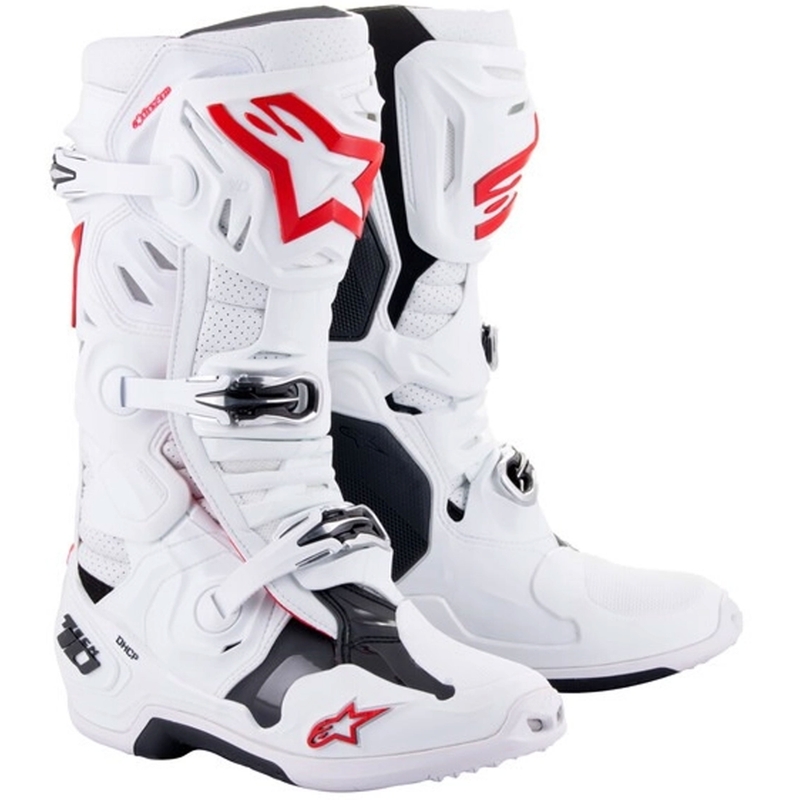 Alpinestars Tech 10 Supervented perforált motoros csizma fehér-piros-fekete