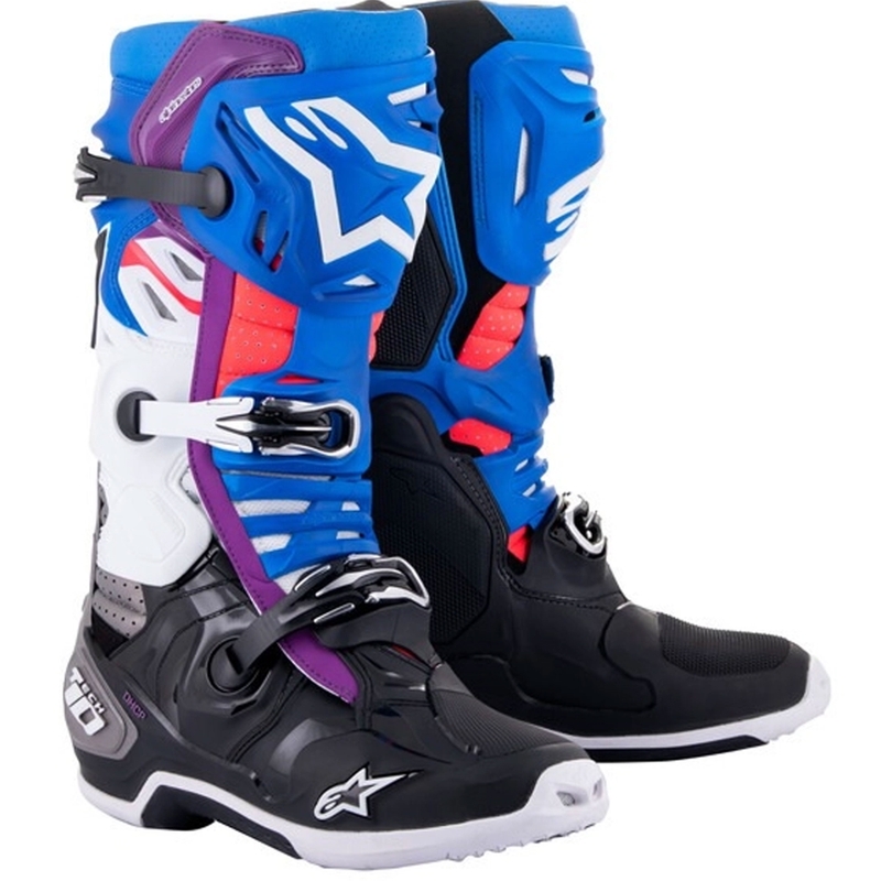 Alpinestars Tech 10 Supervented perforált motoros csizma kék-lila-rózsaszín-fehér-szürke-fekete