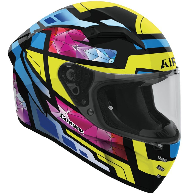 Airoh CONNOR Stellar zárt motoros bukósisak fényes sárga-kék-rózsaszín-fekete