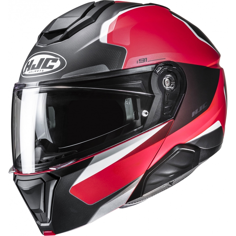 HJC i91 Felio MC1SF felnyitható motoros bukósisak fekete-piros-fehér