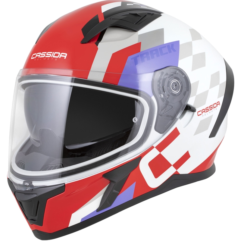 Cassida Orbit Track zárt motoros bukósisak fluo piros-fehér-lila-fekete