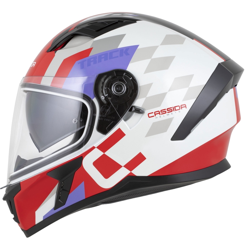 Cassida Orbit Track zárt motoros bukósisak fluo piros-fehér-lila-fekete
