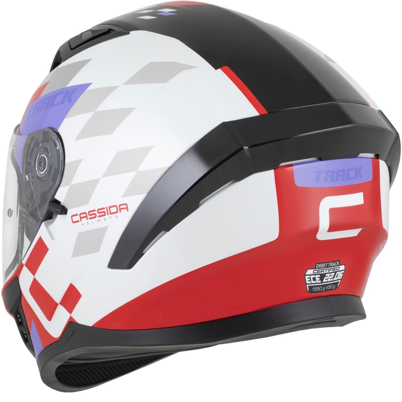 Cassida Orbit Track zárt motoros bukósisak fluo piros-fehér-lila-fekete