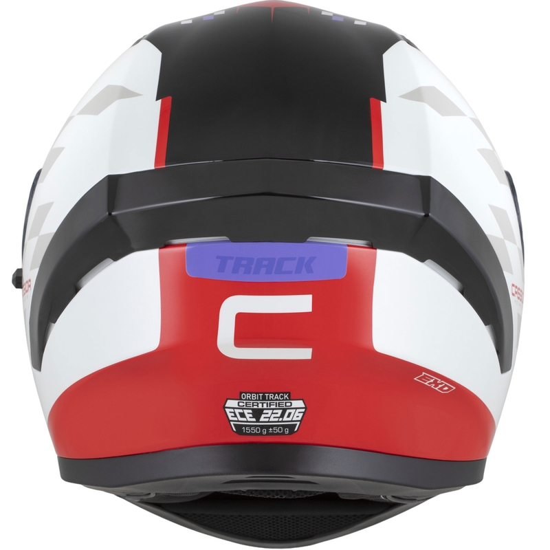 Cassida Orbit Track zárt motoros bukósisak fluo piros-fehér-lila-fekete