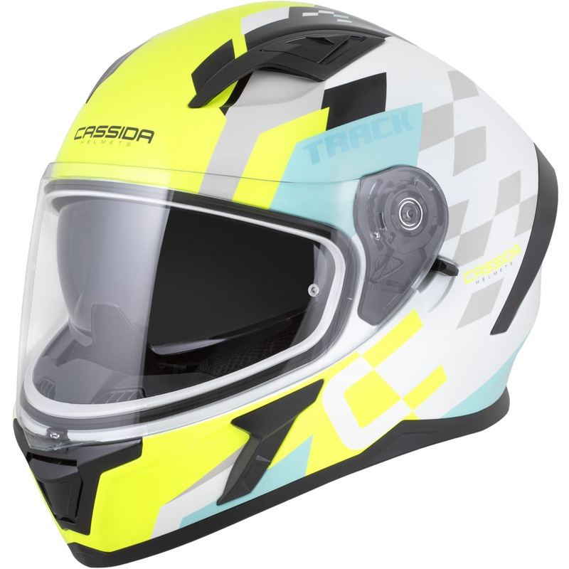 Cassida Orbit Track zárt motoros bukósisak fehér-fluo sárga-türkizkék-fekete