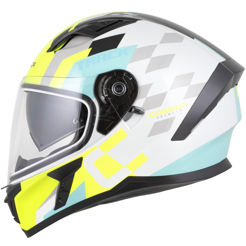 Cassida Orbit Track zárt motoros bukósisak fehér-fluo sárga-türkizkék-fekete