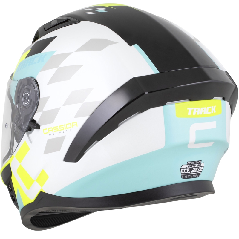 Cassida Orbit Track zárt motoros bukósisak fehér-fluo sárga-türkizkék-fekete