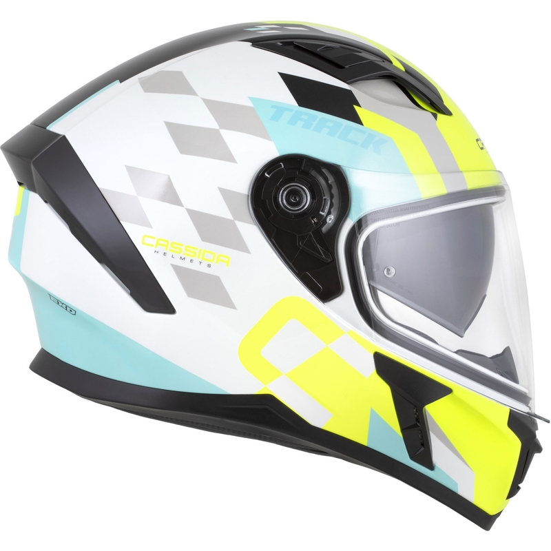 Cassida Orbit Track zárt motoros bukósisak fehér-fluo sárga-türkizkék-fekete