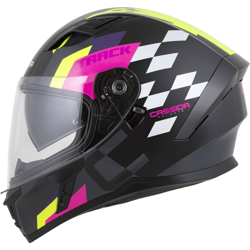Cassida Orbit Track zárt motoros bukósisak fekete-rózsaszín-lila-fluo sárga-fehér