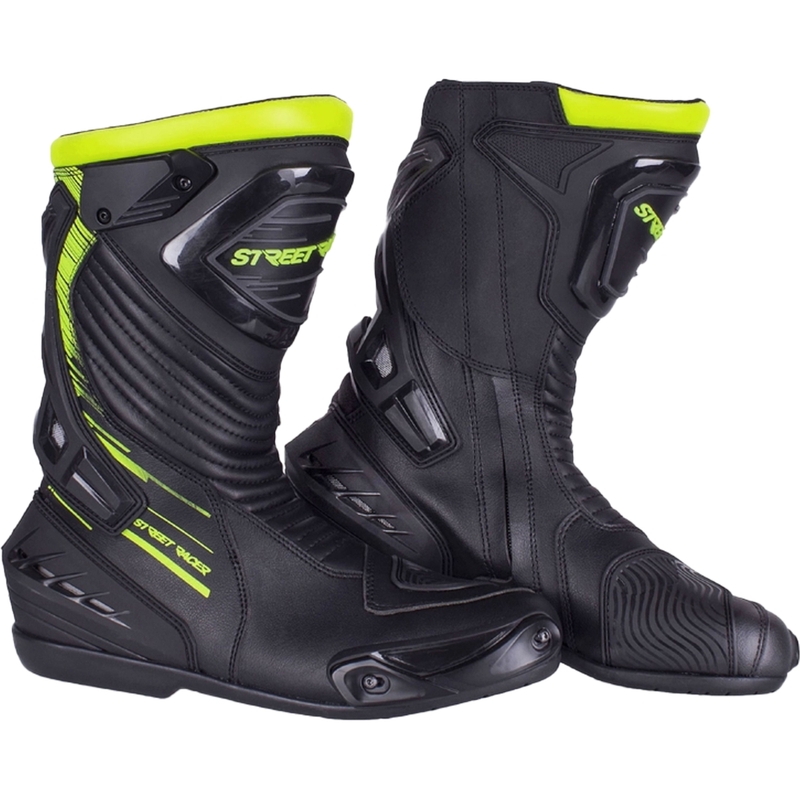 Street Racer Grid motoros csizma fekete-fluo sárga