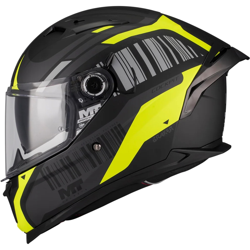 MT Braker SV Cockpit B13 zárt motoros bukósisak matt fekete-szürke-fluo sárga