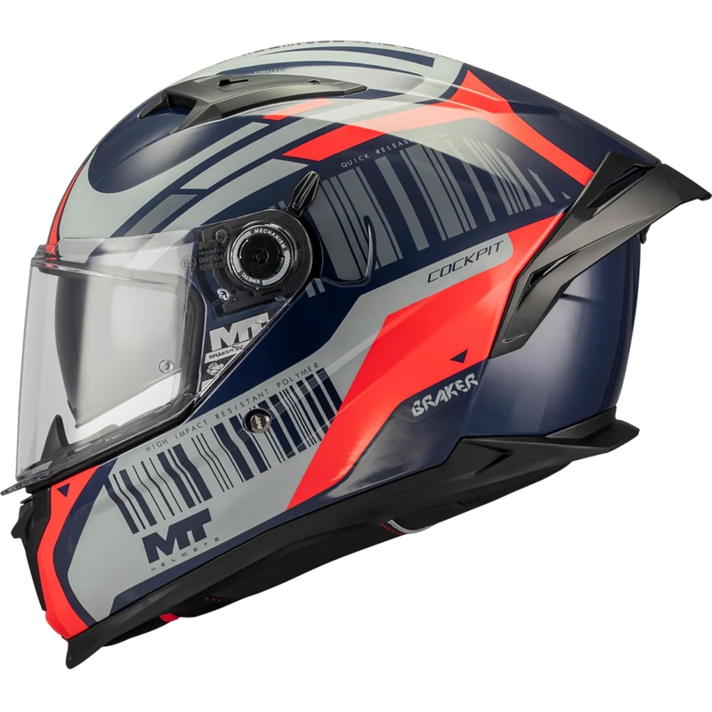 MT Braker SV Cockpit B5 zárt motoros bukósisak kék-szürke-piros