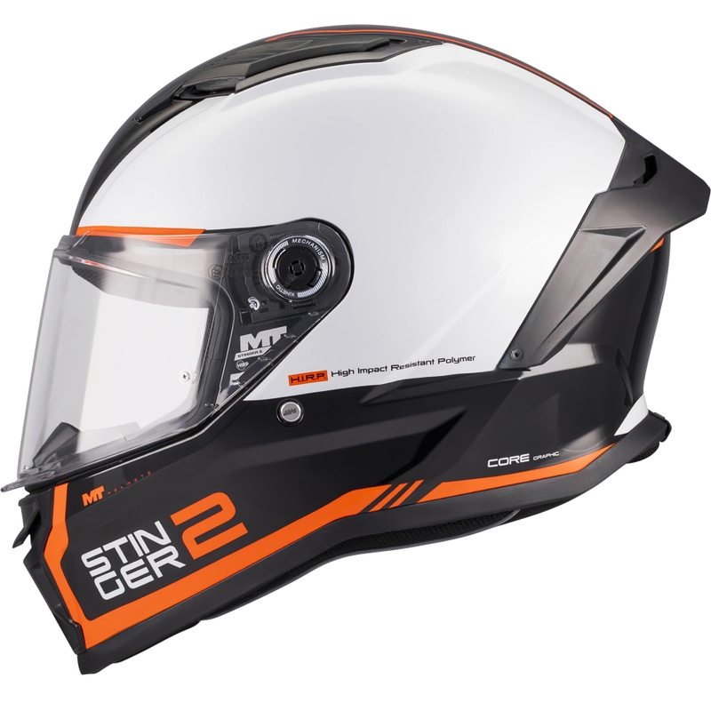 MT Stinger 2 Core B0 zárt motoros bukósisak fehér-fekete-narancssárga