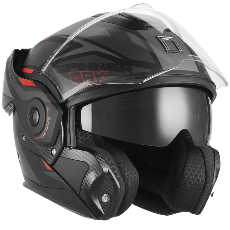 NOX PREMIUM Spinner Ark felnyitható motoros bukósisak matt fekete–piros
