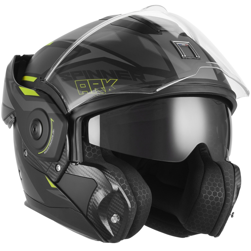 NOX PREMIUM Spinner Ark felnyitható motoros bukósisak matt fekete–fluo sárga