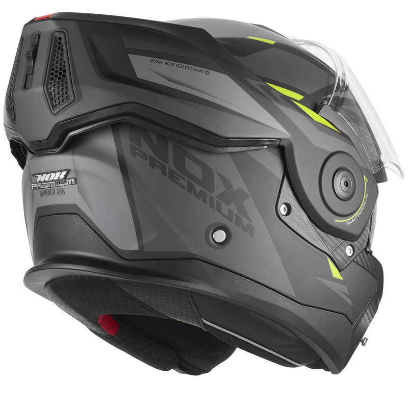 NOX PREMIUM Spinner Ark felnyitható motoros bukósisak matt fekete–fluo sárga