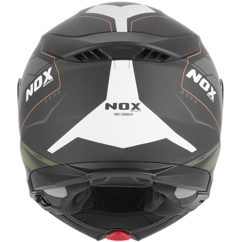 NOX N967 Conquer felnyitható motoros bukósisak matt fekete-khaki-narancssárga