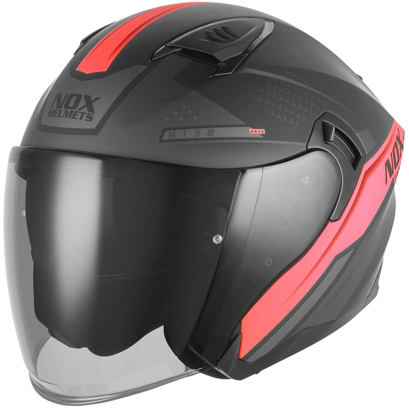 NOX N130 EKTO nyitott motoros bukósisak matt fekete-piros