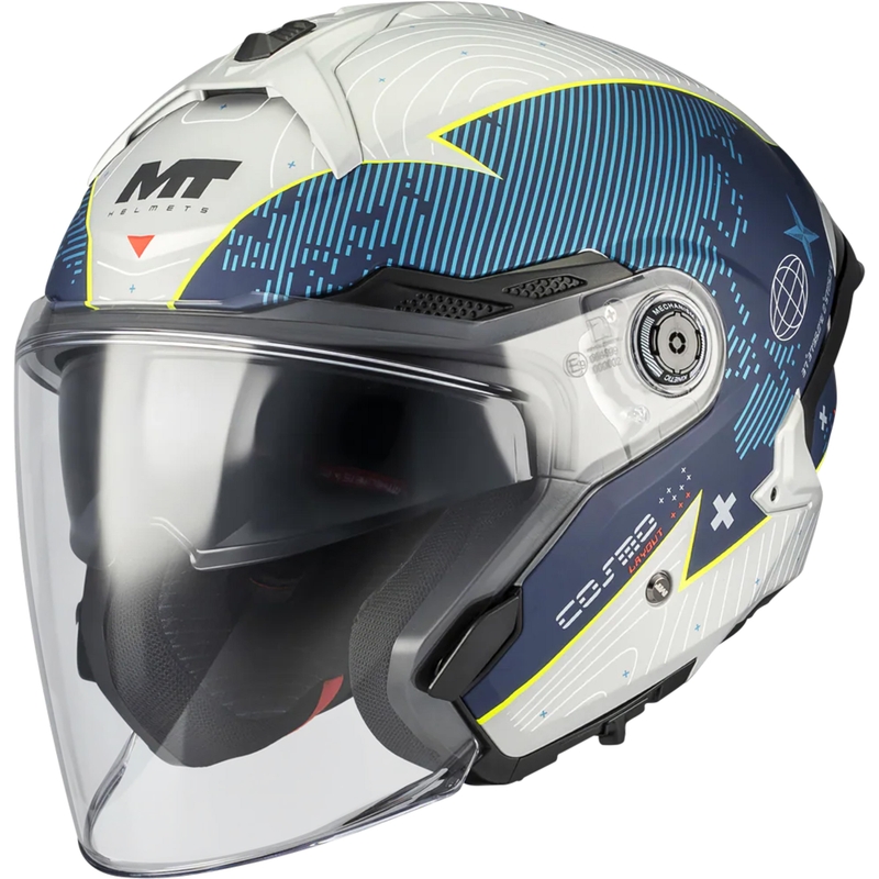 MT Cosmo SV Layout C7 nyitott motoros bukósisak matt kék–fehér
