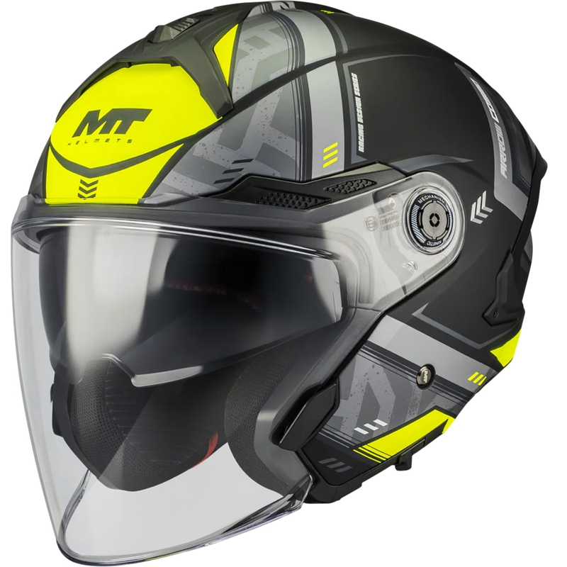 MT Cosmo SV Arrow B3 nyitott motoros bukósisak matt fekete–szürke–fluo sárga