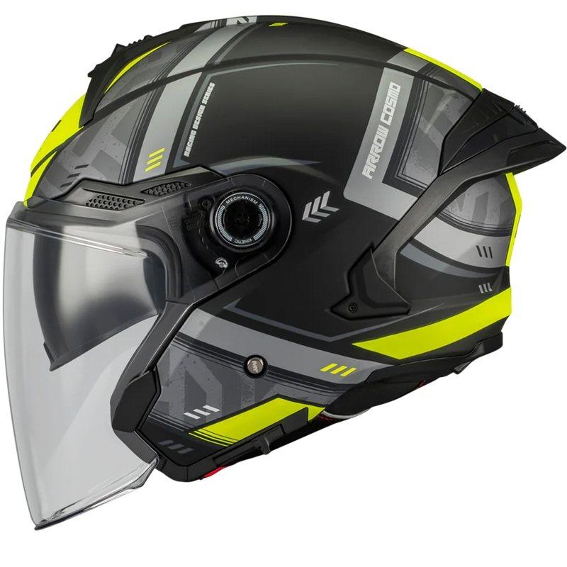 MT Cosmo SV Arrow B3 nyitott motoros bukósisak matt fekete–szürke–fluo sárga
