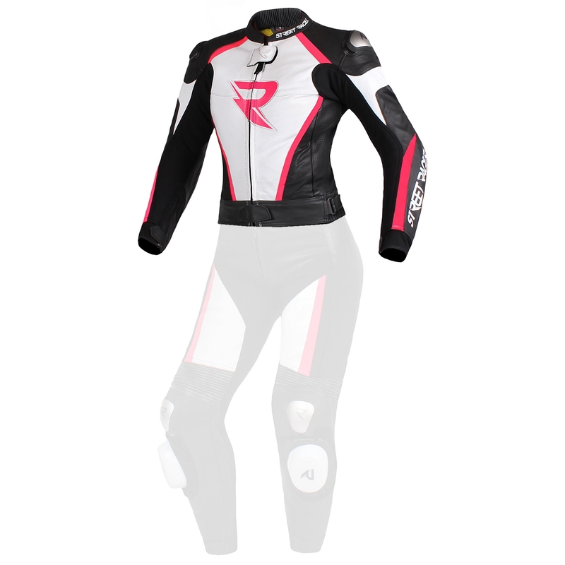 Női kabát utcai versenyző Kiara fekete-fehér-fluo rózsaszín kiárusítás