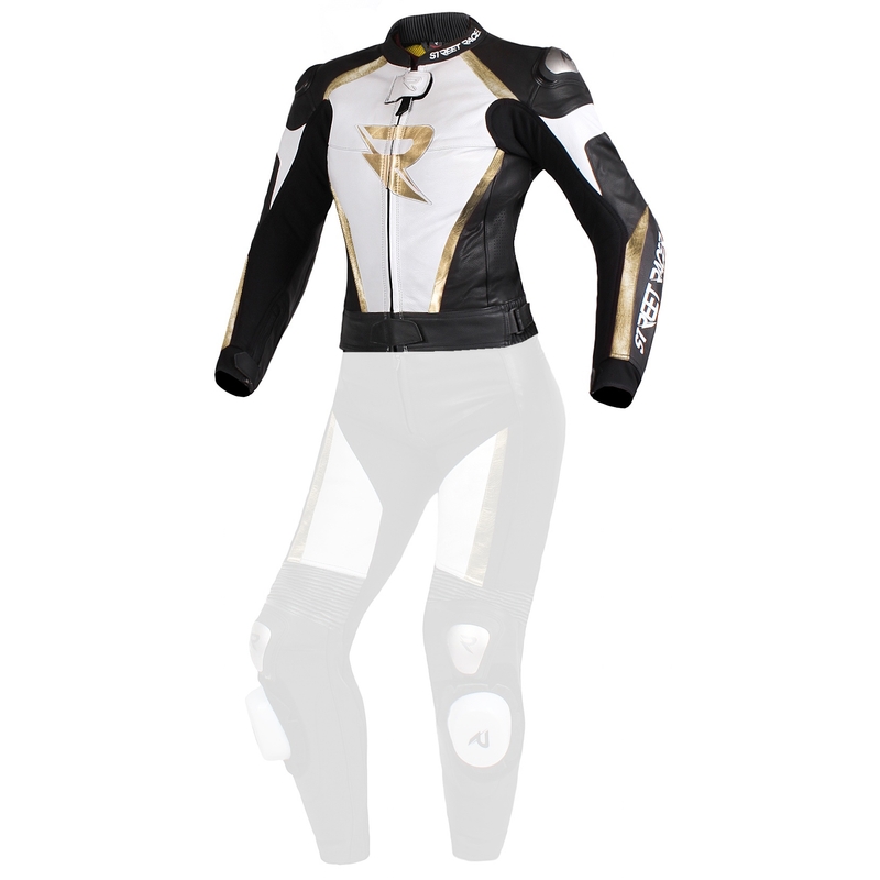 Női dzseki utcai versenyző Kiara fekete-fehér-arany