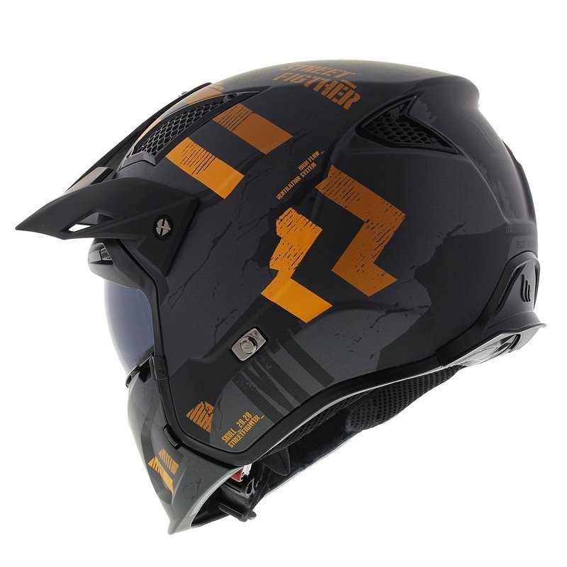 MT Streetfighter SV S Skull A12 nyitott bukósisak állrésszel szürke-narancssárga, irídium napellenzővel - II. minőség