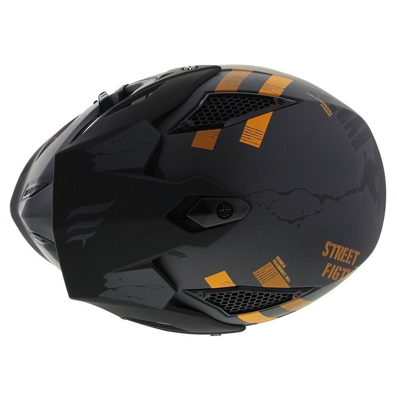 MT Streetfighter SV S Skull A12 nyitott bukósisak állrésszel szürke-narancssárga, irídium napellenzővel - II. minőség