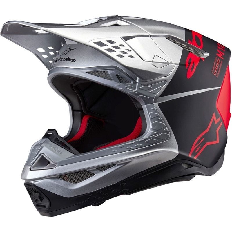 Alpinestars Supertech S-M10 Flood motokrossz bukósisak matt ezüst-fekete-fluo narancssárga