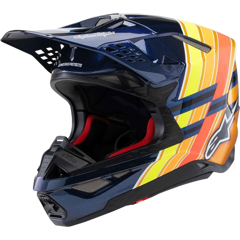 Alpinestars Supertech S-M10 TROY LEE DESIGNS kiadás motokrossz bukósisak gyöngyház kék-fluo narancssárga-sárga-piros