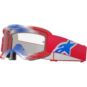Alpinestars Vision 5 Corp motocross szemüveg piros-fehér-kék, átlátszó plexivel