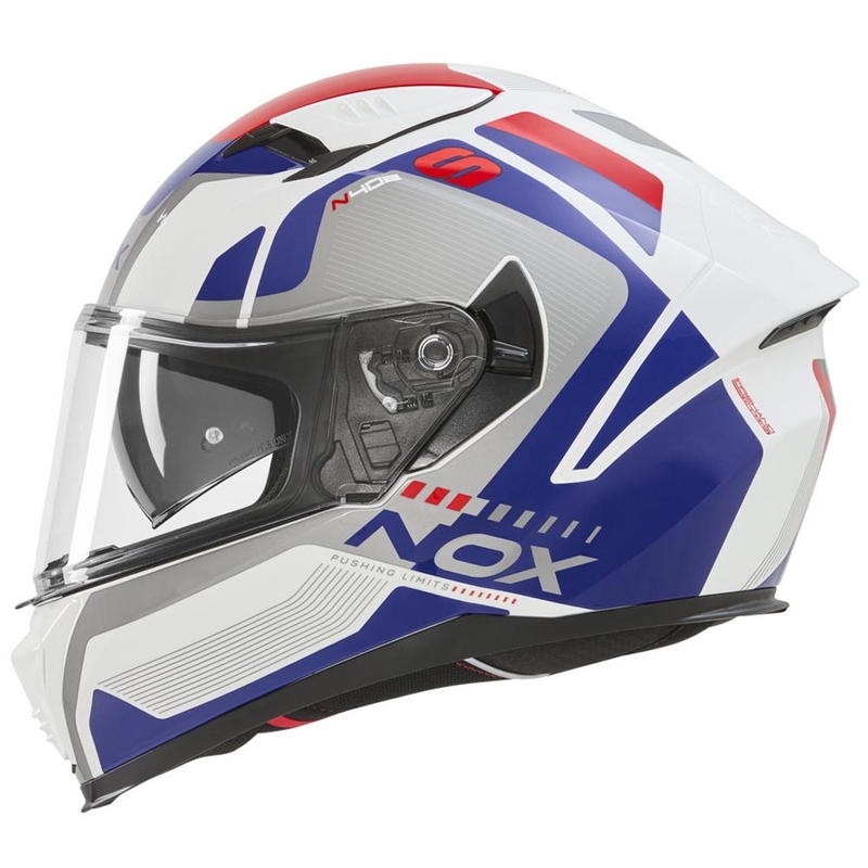 NOX N402 Mentor zárt motoros bukósisak fehér-kék-piros
